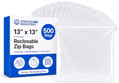 13" X 13" Large Zip Bags (500 Count) - 2 Mil Clear Reclosable by SpartanIndustrial