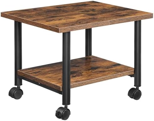 HOOBRO Printer Stand, 2-Tier Industrial Under Desk Printer Cart with Shelf, Mobile Heavy Duty Storage Rack on Wheels for Home, Office, Rustic Brown and Black BF02PS01G1 by HOOBRO