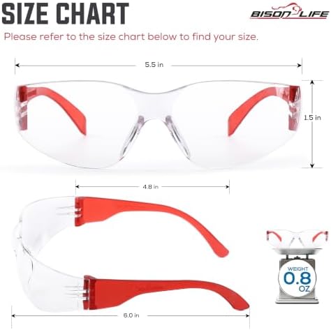 BISON LIFE Clear/Red Safety Glasses for Men & Women, ANSI Z87.1, 6 Pack - Image 6