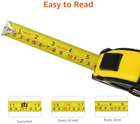 Amazon Basics Self-Locking Tape Measure with Belt Clip, 16-Feet (5-Meters), Inch/Metric Scale, MID Accuracy, Black, Yellow - Image 2