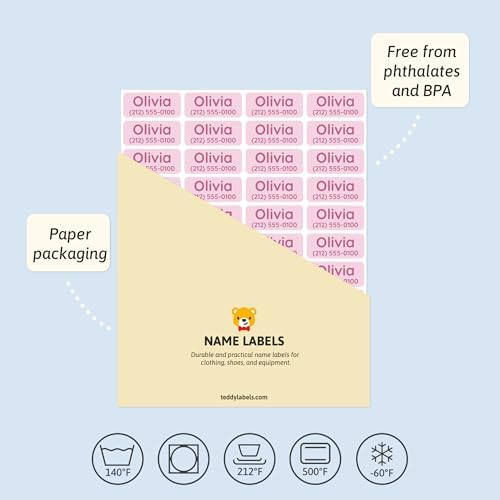 TeddyLabels - Clothing Labels for Nursing Home (180) – Self-Adhesive Name Tags for Clothes and Personal Items. Personalized Labels for Daycare, Nursing Homes, and Laundry Use - Light Pink - Image 4