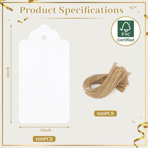 SallyFashion Large White Gift Tags with String, 100 Pack 2 X 4 inch - Image 6