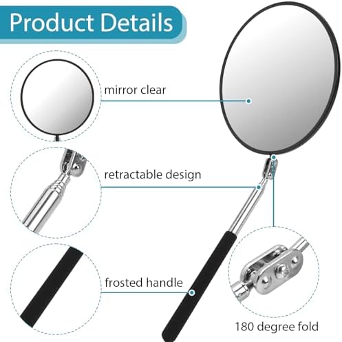 Telescoping Inspection Mirror, Circular Inspection Mirror, Flexible Inspection Mirror 360 Rotation with Extended Handle Round Inspection Mirrors for Checking Vehicle Condition(Dia-4 Inch) - Image 4