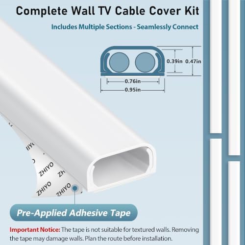 ZhiYo 73" Cord Covers for Wires on Wall, White Cord Hider, 0.95" W x 0.47" - Image 4