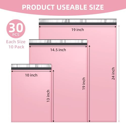 Famagic 30 Pack Pink Poly Mailers Variety Pack, 10x13&14.5x19&19x24 - Image 2