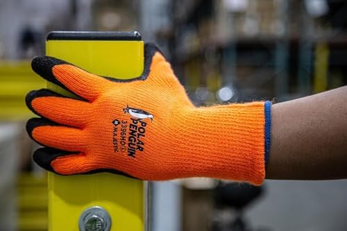 Majestic Polar Penguin Winter Lined Napped Terry Glove with Foam Latex Dipped Palm | 1 Dozen - LG | ANSI A2, Heavyweight Glove, Hiviz Orange/Black | for Automotive, Industrial, Manufacturing | 3396HO - Image 6