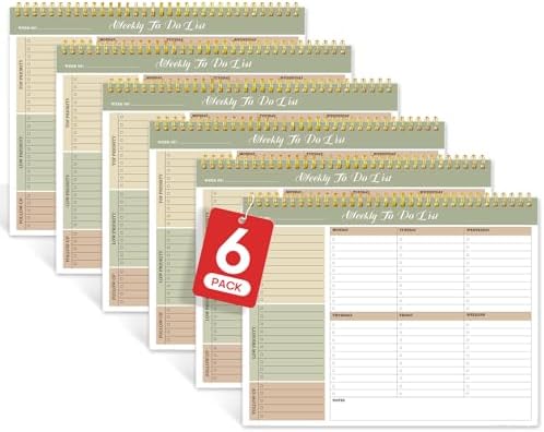 Weekly To Do List Notepad with 52 Undated Sheets（8.5"×11"）6 Pack - Undated Weekly Planner Notepad for Office Desk Accessories and Supplies - Forest Shades by Zotia