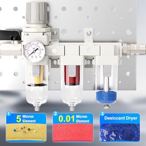 TAILONZ PNEUMATIC 0-150PSI 3/8 Inch NPT Grade 3 Stage Air Drying System, Particulate Filter, 5/0.01 Micron Filter Air Filter Pressure Regulator (Manual Drainage） - Image 4