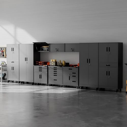 Black Garage Storage Cabinets System 10PCS Workshop Set with Drawers Locking Heavy Duty Rolling Cart with Adjustable Shelves Garage Tool Workbench Cabinets, 10pcs1789 - Image 6