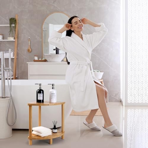 Bamboo Shower Stool for Inside Shower 2-Tier,Corner Shower Bench - Image 4