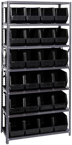 Quantum Storage Systems QSBU-265BK Giant Open Hopper Steel Shelving System, 18" D x 36" W x 75" H, with 7 Shelves and 24 QUS265 Bins, Black by QuantumStorageSystems