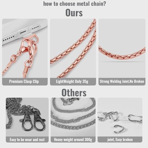 MOUTAKEY Cell Phone Lanyard Crossbody Phone Chain with Metal Detachable Phone Wrist Strap Cute iPhone Chain For Women (Pink Gold, Long) - Image 6