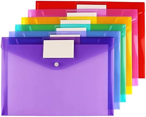 6 Pack Clear Document Folders Plastic Envelopes, A4 Size, 6 Colors - Image 2