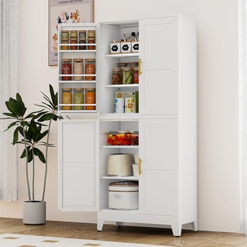 GAIOUS 74.8" Tall Metal Food Cabinet, White Kitchen Pantry Cabinet - Image 6