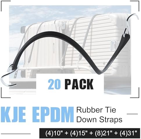 KJE 20Pack (10'', 15", 21", 31") Rubber Bungee Cords with S Hooks - Heavy Duty Black Bungee Straps, EPDM - Load 180 lbs, Outdoor Tie Downs, Securing Tarps & Canvases & Cargo in Cold Hot Climates - Image 2