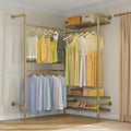 Timate L2 Wall Mounted Clothes Rack Industrial Pipe Clothing Rack for Hanging Clothes, Adjustable Expandable Garment Rack Heavy Duty Closet Organizer, Gold Mounted Closets Industrial Closet System by SturdyWallMountedClothesRack