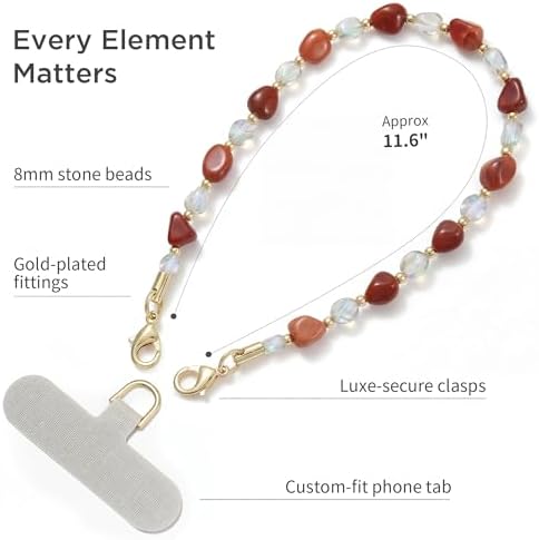 POSADINA Natural Stone Phone Charm, Beaded Healing Phone Wrist Strap, Handmade Cellphone Chain Lanyard with Tether Tab - Image 5