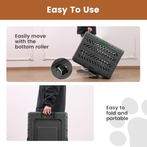 28" L Travel Dog Crate -Collapsible Dog Crate for Medium/Small Dogs, No Tools Required with Space Saving Design,Portable Foldable Dog Carrier with 2 Smooth Wheels,Handles for Easy Moving,Dark Grey - Image 3