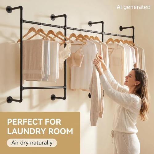 Industrial Pipe Clothing Rack, Wall Clothes Rack, Garment Bar, Hanging Rod - Image 7