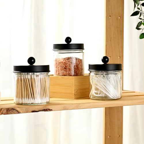 SheeChung Glass Mason Jar Qtip Holder, Black Stainless Steel Lids, 2 Pack - Image 5