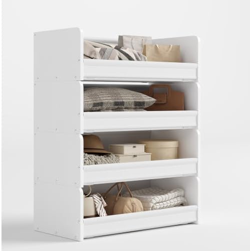 FOUCSSOMEI Closet Organizer and Storage, 4 Tier Stackable Storage Organizer, Wooden & Metal Closet Shelves, Modular Clothes Organizer, Storage Shelf, Bedroom & Closet Organization, Patent Design by FOUCSSOMEI