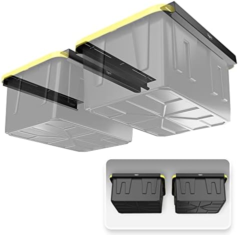Koova Heavy-Duty Overhead Garage Storage Rack for 2 Bins. Adjustable Width, 80lb Capacity. DIY Safe Ceiling Mount, Easy Install. Fits 27-Gallon Totes. USA Made Pro-Grade Steel. Space Saving Organizer by Koova