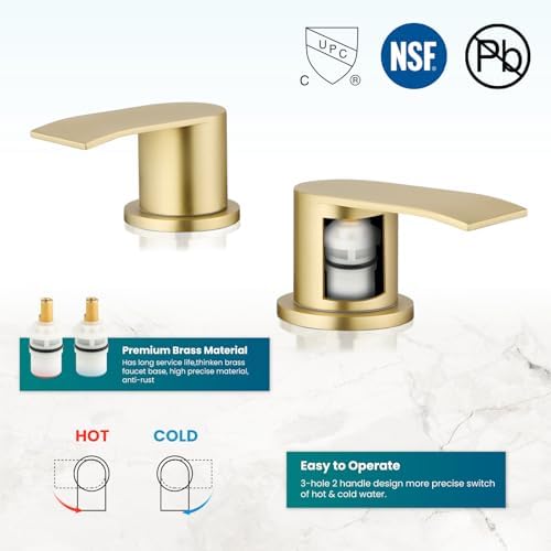 gotonovo Waterfall Bathroom Faucet 3 Hole Round Body,Brushed Gold - Image 5