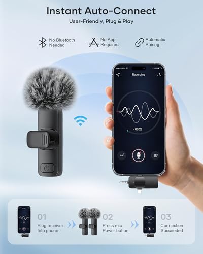 KUKIHO 3-in-1 Wireless Lavalier Microphone for iPhone, iPad, Android, Camera - Noise-Canceling Mini Mic with 2.4G Ultra-Low Latency for Vlog, TikTok & YouTube Streaming (2 Mics) - Image 2