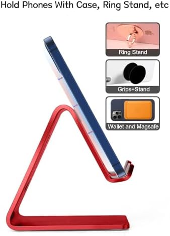 Aoviho Desk Cell Phone Stand, Phone Holder, Aluminum Mobile Phone Cradle Dock for iPhone 14 13 12 pro 11 X Xs max 8 7 6 6s Plus SE 5 5s SE Samsung, All Smart Phones, Red - Image 4