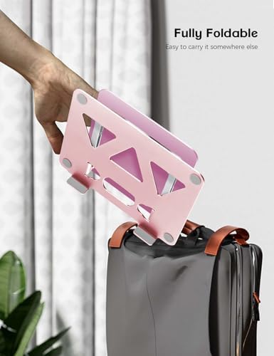 Aoviho Adjustable Laptop Stand for Desk,Portable Laptop Stand Holder and Riser,Foldable Aluminum Notebook Computer Stands for MacBook Air Pro HP Lenovo Dell Samsung, 10-15.6 inch,Blush Rose Silver - Image 5