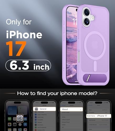 Temdan Designed for iPhone 17 Case, [Built-in Invisible Kickstand][Compatible with MagSafe][Military Grade Shockproof] Slim Translucent Matte Phone Case 6.3 inch (Light Purple) - Image 2