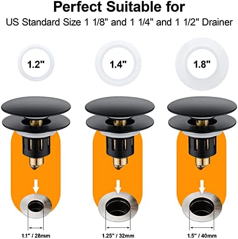 TIORIY Bathroom Sink Stopper, Pop Up Sink Drain Plug, Matte Black - Image 2