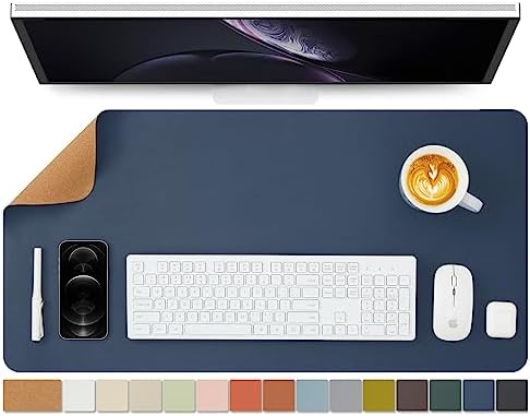 Cork Desk Mat - Dual-Sided Desk Pad for Office and Home - Desk Organization and Accessories - Ideal for Large Mouse Pad and Desk Mats on Top of Desks(Dark Blue,80cmx 40cm) by HOMIEAZICOZI