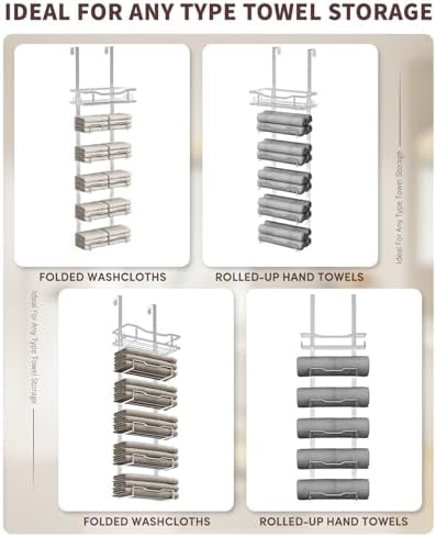 Aetyord Hanging Towel Racks for Bathroom No Drill - Over The Door 6-Tier Bath Towel Storage Organizer for Small Bathrooms-Back Door Large Tiered Towel Holder Hanger for Rolled Towels RV Camper Silver - Image 5