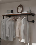 Clothes Rack 36in, Wall Mounted Garment Racks with Real Walnut Wood Shelves, Heavy Duty Hanging Clothes Rack, Multi-Purpose Hanging Rod, Space-Saving Closet Storage by INDUSTRIALSHELVESDESIGN