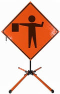 Traffic Roll-Up Sign Kit with Stand – Collapsible Safety Sign & Heavy-Duty Portable Stand, High Visibility, Easy Setup (Flagger Symbol, Reflective) by EASTERNMETALSIGNSANDSAFETY