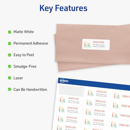Avery Easy Peel Printable Address Labels with Sure Feed, 1" x 2-5/8" Customizable Stickers, White, 7,500 Blank Mailing Labels, Great for Mailing, Shipping, and More (45160) (Pack of 2) - Image 3