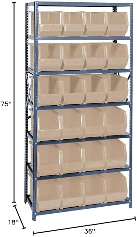 Quantum Storage Systems QSBU-265IV Giant Open Hopper Steel Shelving System, 18" D x 36" W x 75" H, with 7 Shelves and 24 QUS265 Bins, Ivory - Image 2