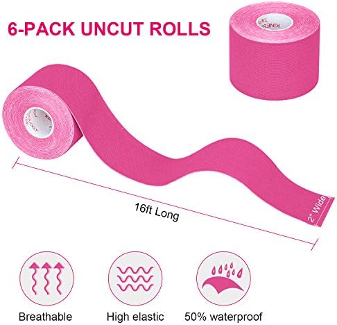 Kinesiology Tape Athletic Tape Sport Tape, Lychee Supports & Protects Muscles, Waterproof and Latex Free, Breathable Elastic for Sport Activity (Pink, 6 Rolls) - Image 2