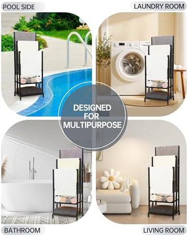 ZOES HOMEWARE Heavy Duty Pool Towel Rack for Outdoor | 3 Tier Free Standing Towel Rack with 2 Storage Shelves | Anti-Rust Stand Rack for Outdoor,Pool &Bathroom | Black, 41"x16"x12" - Image 6