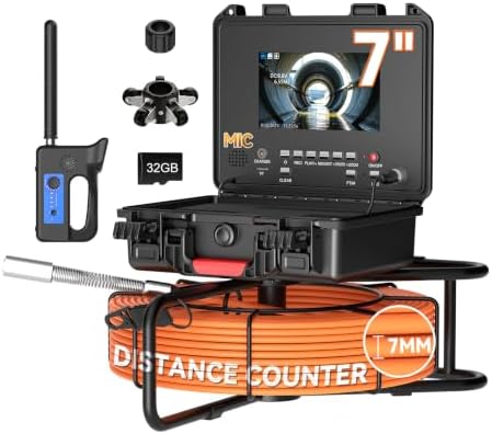 Sewer Camera with Locator, 7" IPS 1080P Pipe Inspection Camera with 512Hz Sonde, Self‑Leveling Plumbing Snake Camera, 100FT 7MM Cable, Meter Counter, Video‑Audio Recording, 20X Zoom, 32GB TF Card by JINXINEBAY