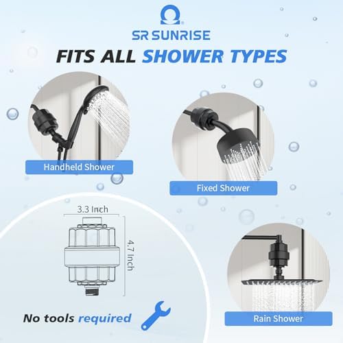 SR SUN RISE 20 Stage Shower Filter for Hard Water, 3 Cartridges, Black - Image 2