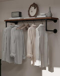 Clothes Rack 36in, Wall Mounted Garment Racks with Brown Real Wood Shelf, Heavy Duty Hanging Clothes Rack, Multi-Purpose Hanging Rod, Space-Saving Closet Storage by INDUSTRIALSHELVESDESIGN