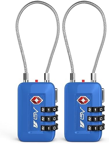 TSA Accepted Luggage Travel Lock, Set-Your-Own Combination Lock for School Gym Locker, Luggage Suitcase Baggage Locks, Filing Cabinets, Toolbox, Case (Blue, 2 Pack) by BV