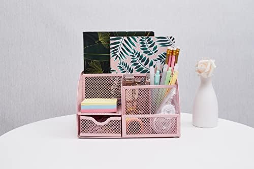 Annova Mesh Desk Organizer Office with 7 Compartments + Drawer/Desk Tidy Candy/Pen Holder/Multifunctional Organizer (Light Pink) - Image 5