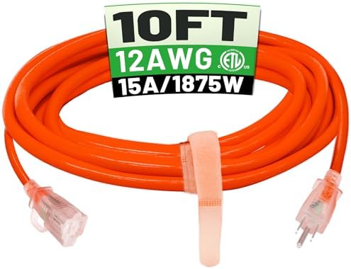 POWGRN 10 FT 12/3 Outdoor Extension Cord Waterproof Heavy Duty Power Cord by POWGRN