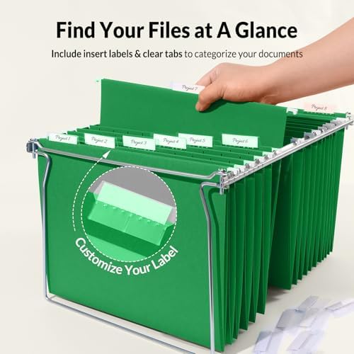 SUNEE Hanging File Folders, 25 Pack Letter Size Hanging File Folders with 1/5-Cut Tabs, Ideal for Home and Office Organization and Papers Classification,Light Green - Image 2