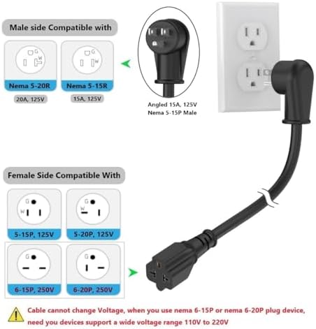 6FT 12AWG Heavy Duty Right-Angle 15Amp to 20Amp Extension Cord 90-Degree - Image 3