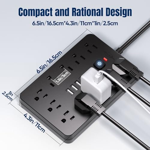 10 FT Flat Plug Surge Protector Power Strip,11 AC Outlets with 6 USB Ports - Image 4