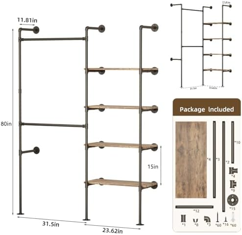 Industrial Pipe Clothing Rack with Shelves - Image 5